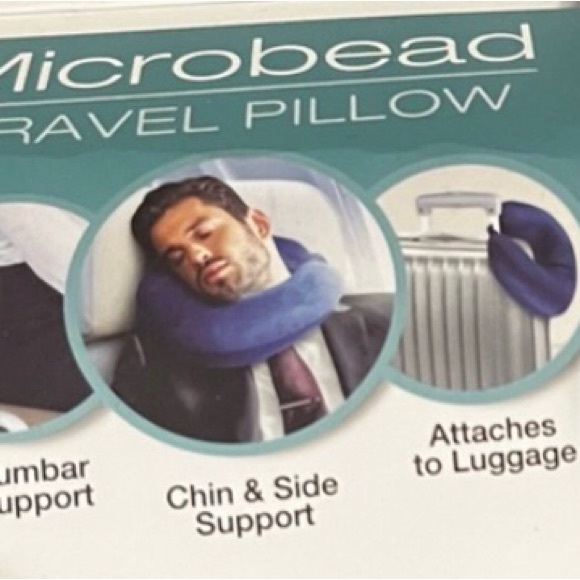 Brookstone Soft Microbead Travel Pillow Neck Lumbar  navy blue - Picture 6 of 14